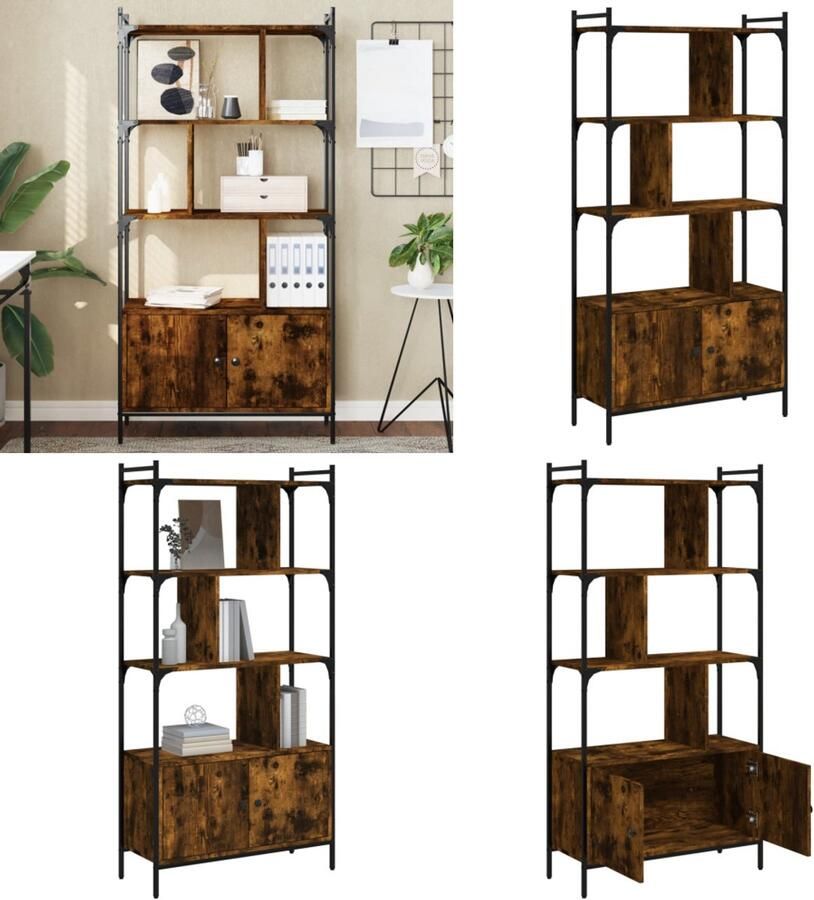 VidaXL Boekenkast met deuren 76 5x30x154 5 cm hout gerookt eikenkleur Boekenkast Boekenkasten Boeken Plank Schappenkast