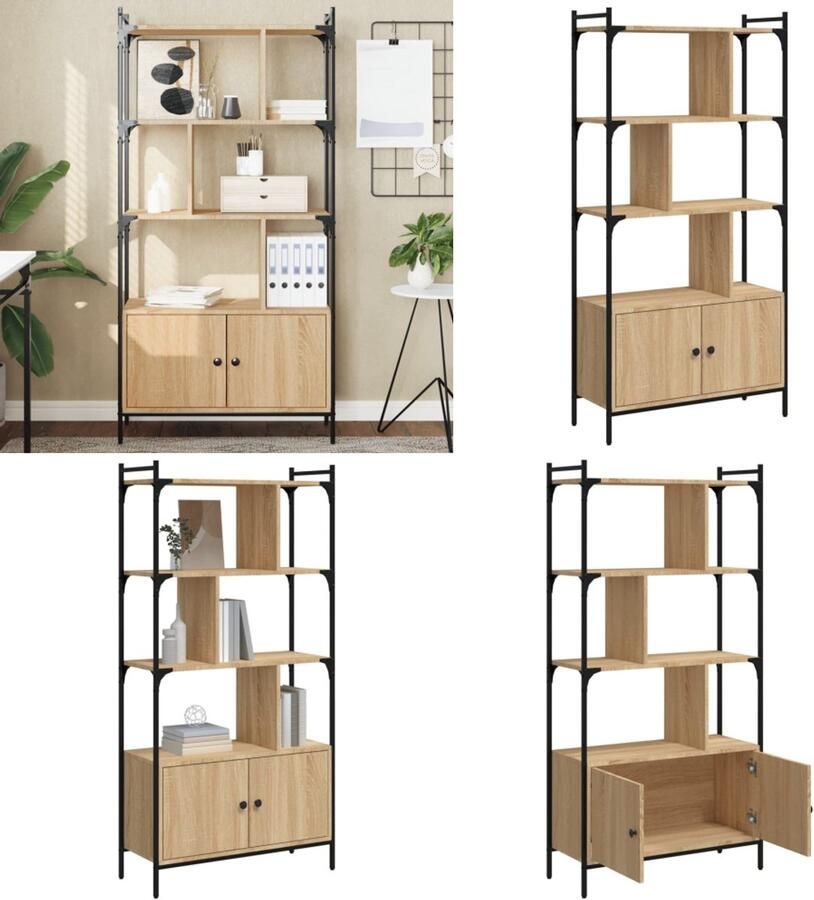 VidaXL Boekenkast met deuren 76 5x30x154 5 cm hout sonoma eikenkleurig Boekenkast Boekenkasten Boeken Plank Schappenkast