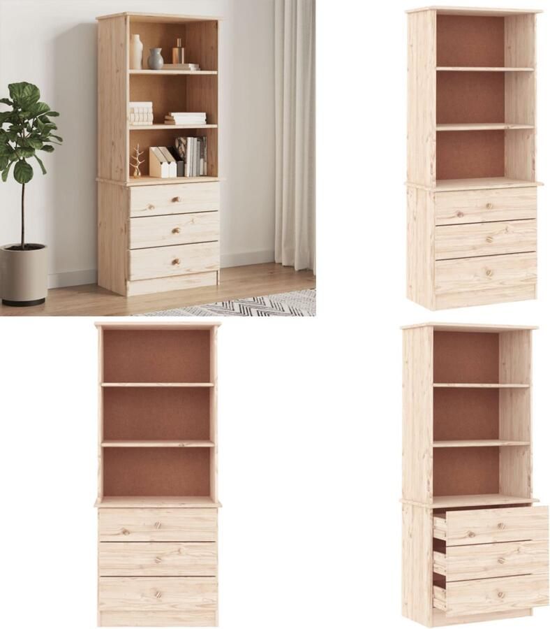 VidaXL Boekenkast met lades ALTA 60x35x142 cm massief grenenhout Boekenkast Boekenkasten Boeken Plank Schappenkast