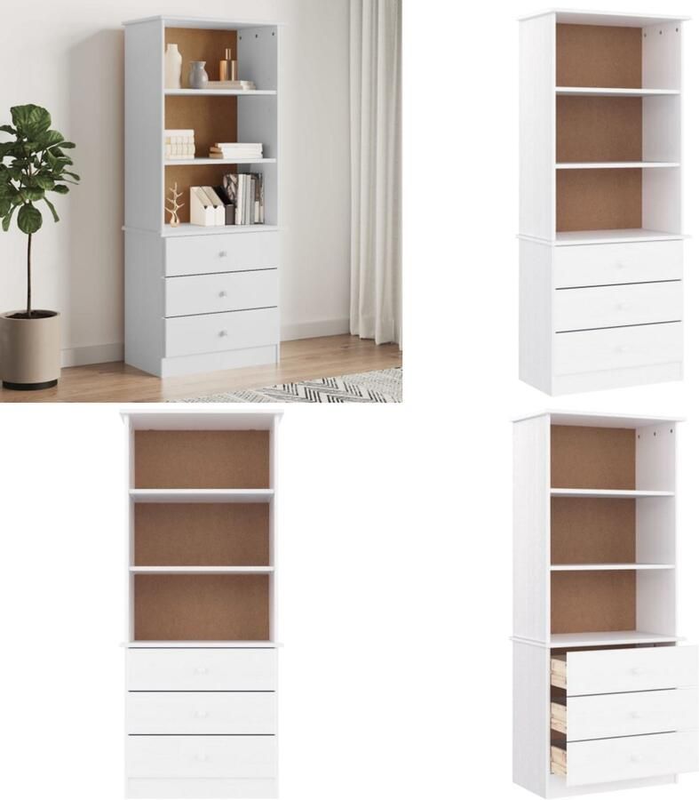 VidaXL Boekenkast met lades ALTA 60x35x142 cm massief grenenhout wit Boekenkast Boekenkasten Boeken Plank Schappenkast