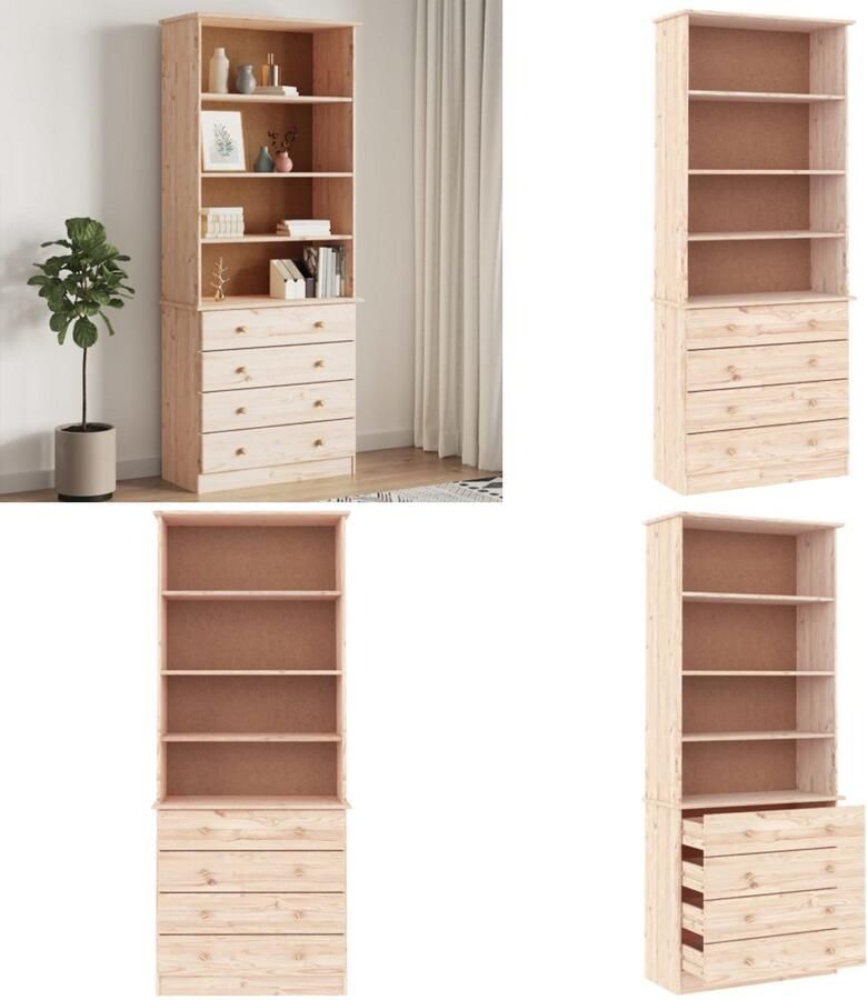 VidaXL Boekenkast met lades ALTA 77x35x186 5 cm massief grenenhout Boekenkast Boekenkasten Boeken Plank Schappenkast