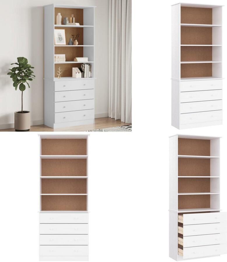 VidaXL Boekenkast met lades ALTA 77x35x186 5 cm massief grenenhout wit Boekenkast Boekenkasten Boeken Plank Schappenkast