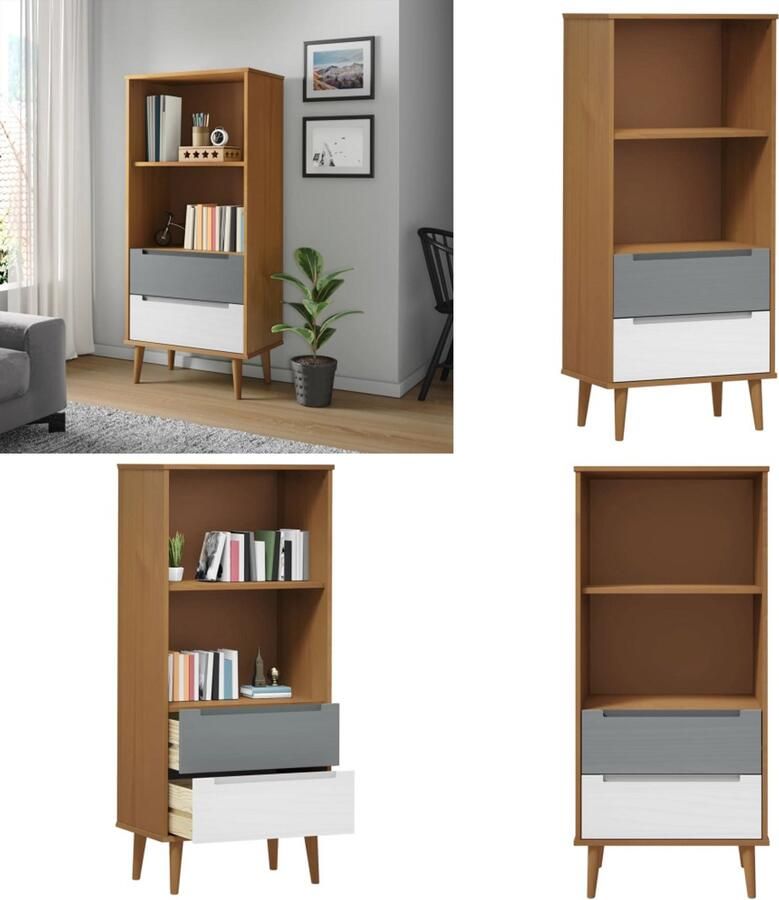 VidaXL Boekenkast MOLDE 60x35x133 5 cm massief grenenhout bruin Boekenkast Boekenkasten Boekenschap Boekenstandaard