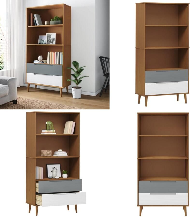 VidaXL Boekenkast MOLDE 85x35x170 5 cm massief grenenhout bruin Boekenkast Boekenkasten Boekenschap Boekenstandaard