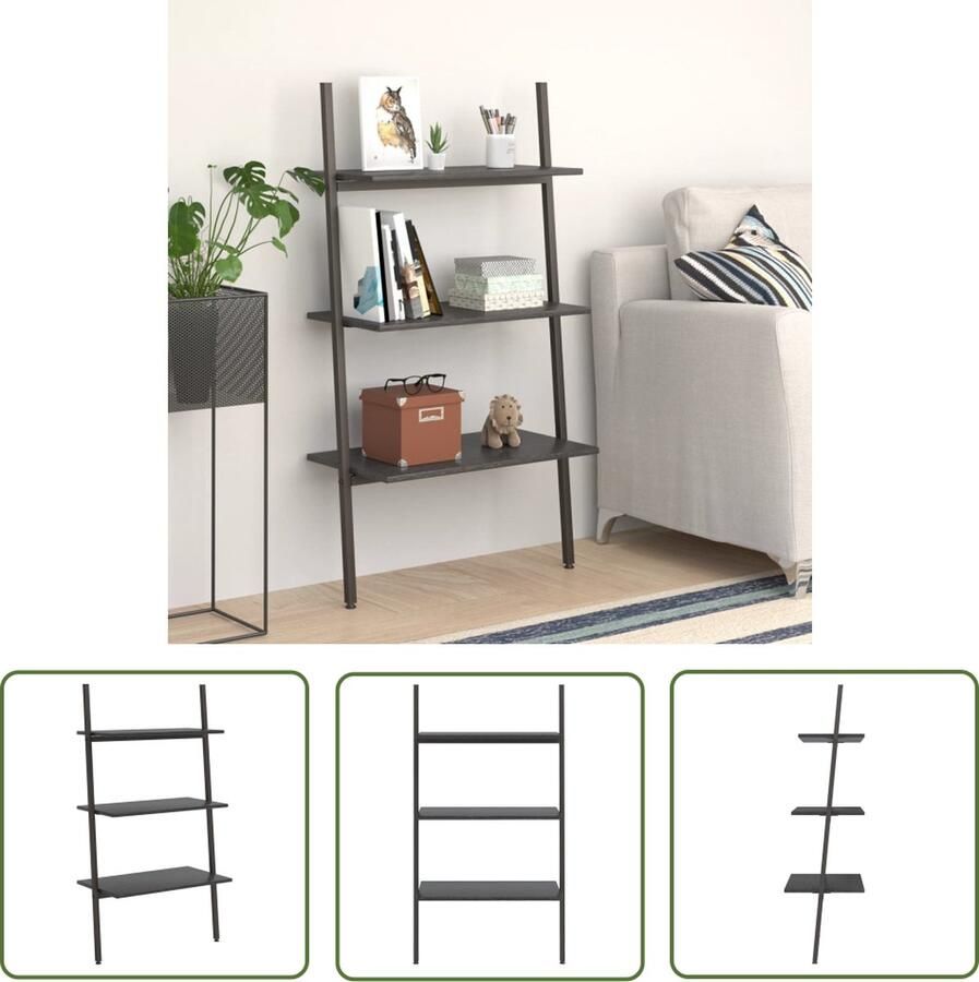 The Living Store Opbergrek 3 Schappen 64 x 34 x 116 cm Stalen frame Opbergkast Boekenkast Wandplank Houten Kast Metalen Kast - Foto 2