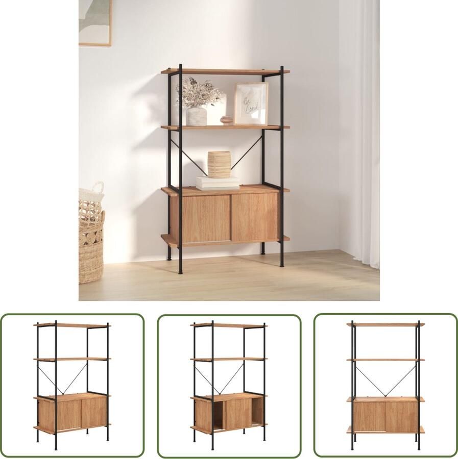 The Living Store Rek 4 Schappen Lichtbruin Zwart 80 x 40 x 130 cm Sterke Stalen Constructie Opbergplank Boekenkast Houten Plank Metalen Plank Wandplank - Foto 2