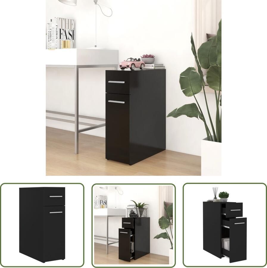 The Living Store Apothekerskast 20x45 5x60 cm bewerkt hout zwart Opslagkast Boekenkast Badkamerkast Keukenkast Woonkamerkast - Foto 2