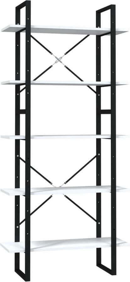 VidaXL Boekenkast Set Wit Bewerkt Hout 2 Stuks Bibliotheek Boekenkast Industrieel Design Witte Boekenkast Houten Boekenkast Multifunctionele Kast Opslagruimte