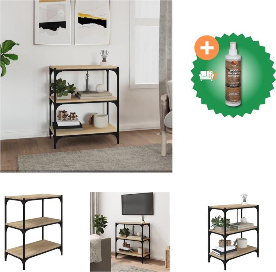 VidaXL Boekenkast Sonoma Eiken 60 x 33 x 70.5 cm Duurzaam hout Stalen frame Kast Inclusief Houtreiniger en verfrisser