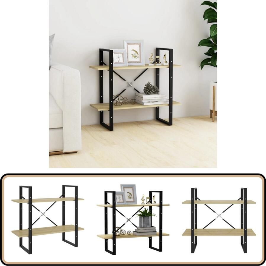 The Living Store Boekenkast met 2 schappen 80x30x70 cm spaanplaat sonoma eiken Boekenkast Spaanplaat Houten Boekenkast Design Boekenkast Industrieel Boekenkast - Foto 2