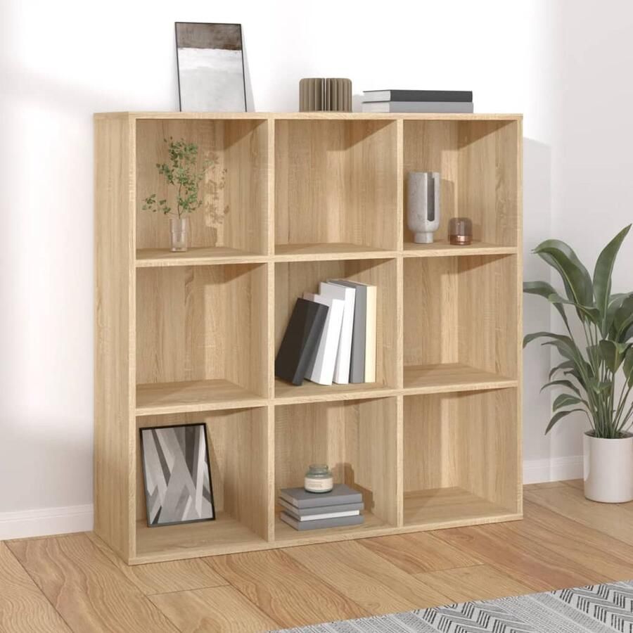VidaXL Boekenkast Sonoma Eiken 98x29x97 5 cm 9 Vakken Boekenkast Houten Boekenkast Salontafel Woonkamermeubilair Opslagmogelijkheden Bruine Boekenkast Sonoma Eiken - Foto 2