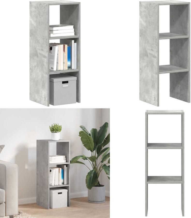 VidaXL Boekenkast stapelbaar 30x30x80 cm bewerkt hout betongrijs Boekenkast Boekenkasten Boeken Plank Schappenkast