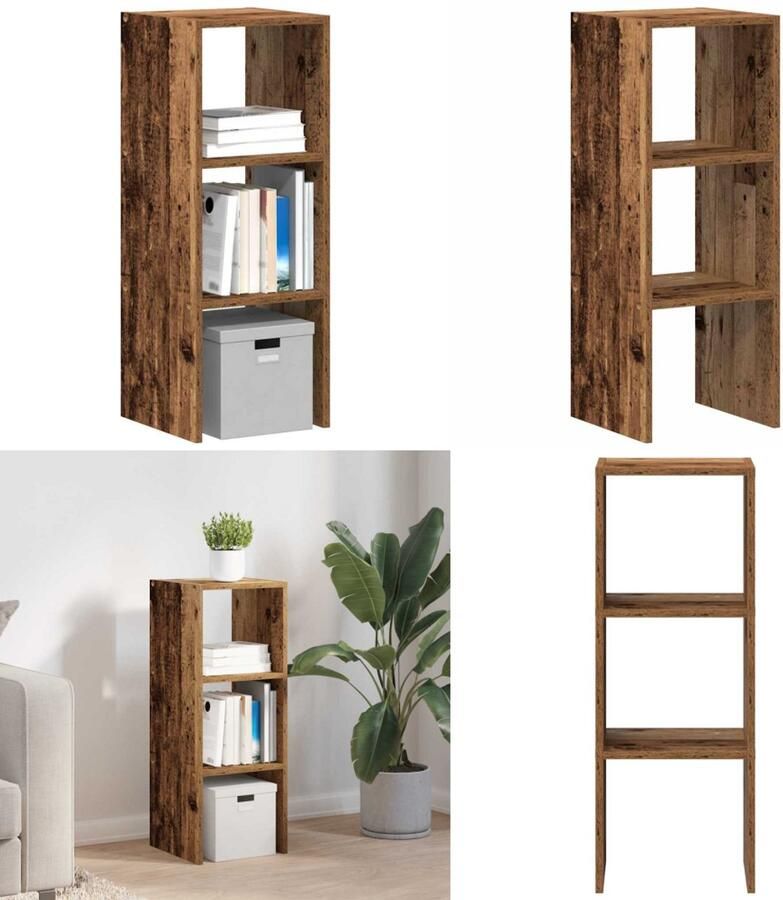 VidaXL Boekenkast stapelbaar 30x30x80 cm bewerkt hout oud houtkleurig Boekenkast Boekenkasten Boeken Plank Schappenkast