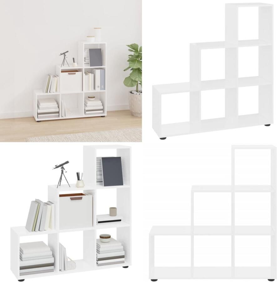 VidaXL Boekenkast trapvormig 107 cm bewerkt hout hoogglans wit Trapvormige Boekenkast Trapvormige Boekenkasten Boekenplank Boekenkast