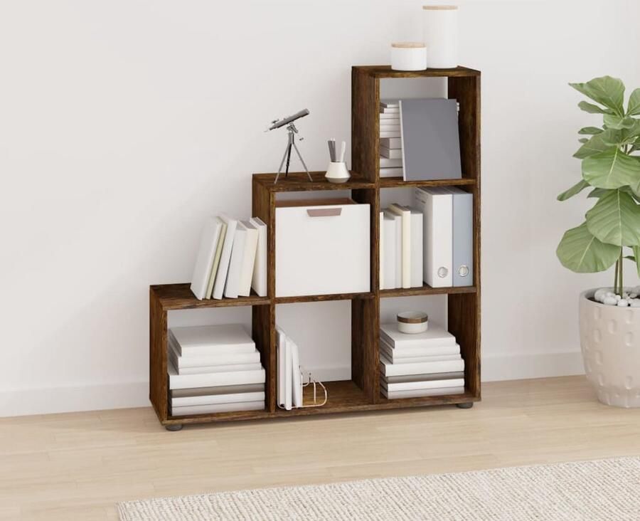 VidaXL Boekenkast Trapvormig 107 cm Gerookt Eiken Boekenkast Bibliotheek Houten Boekenkast Design Boekenkast Trap Vormige Boekenkast