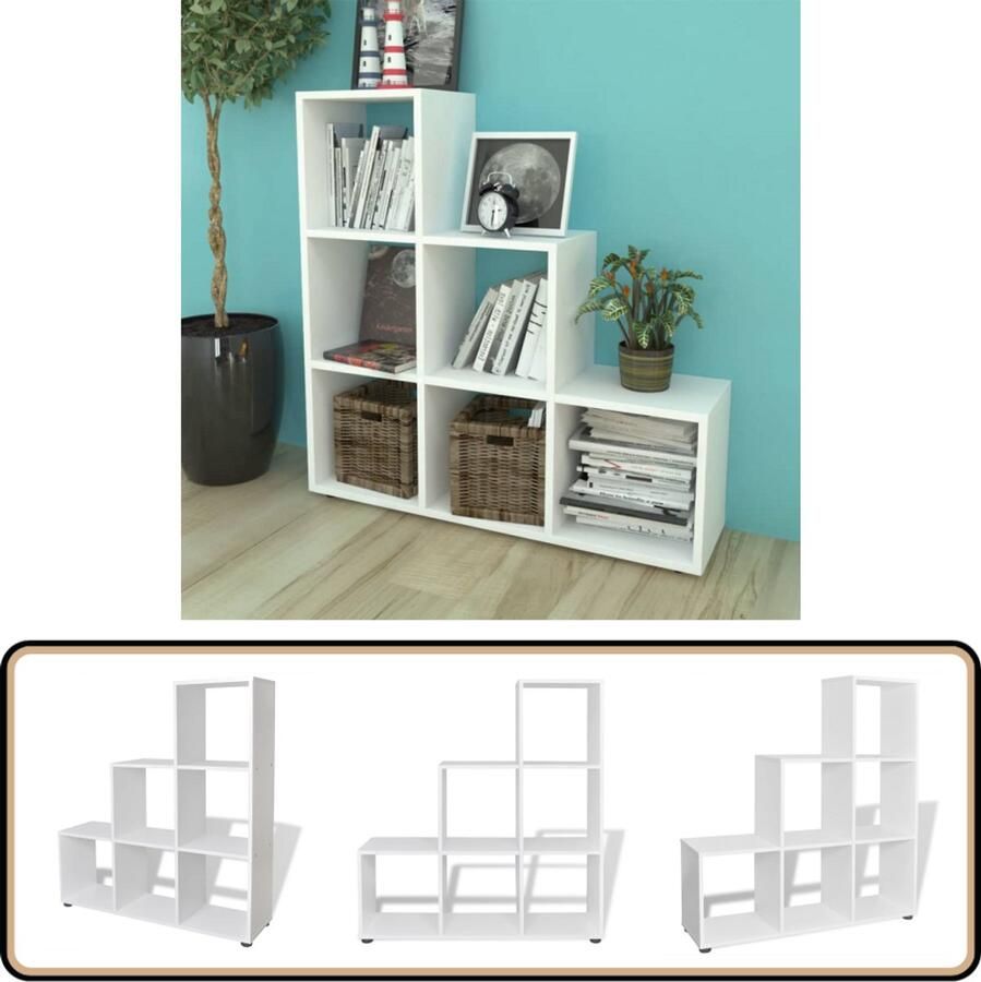 VidaXL Boekenkast Trapvormig 107 cm Wit Boekenkast Bibliotheek Trap Vormige Boekenkast Houten Boekenkast Witte Boekenkast