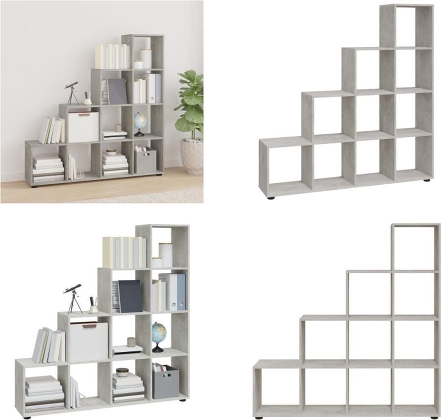 VidaXL Boekenkast trapvormig 142 cm bewerkt hout betongrijs Trapvormige Boekenkast Trapvormige Boekenkasten Boekenplank Boekenkast