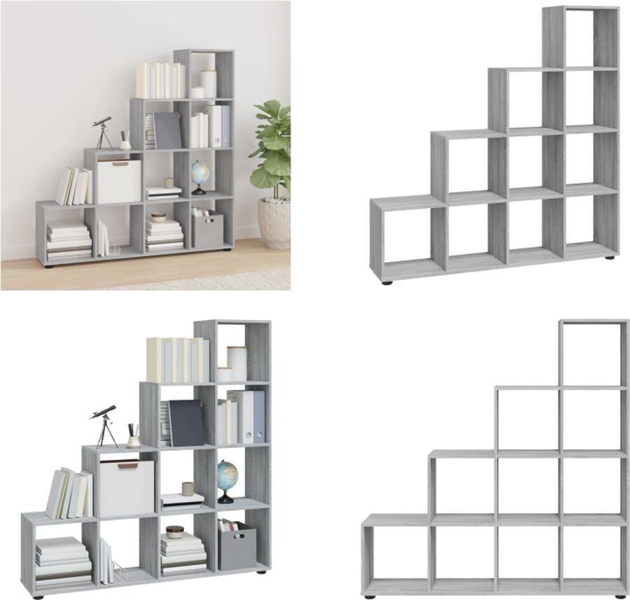 VidaXL Boekenkast trapvormig 142 cm bewerkt hout grijs sonoma eiken Trapvormige Boekenkast Trapvormige Boekenkasten Boekenplank Boekenkast