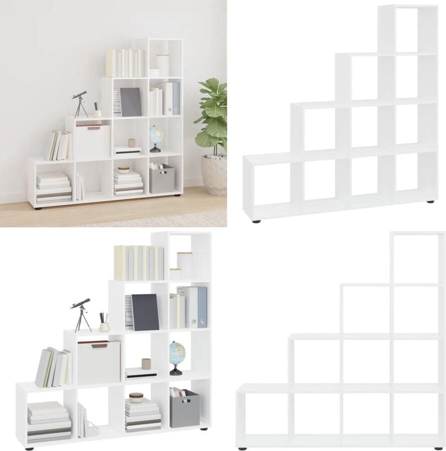The Living Store Boekenkast Op Trappen GeÃ¯nspireerd 138 x 29 x 142 cm Hoogglans Wit Boekenkast Houten Boekenkast Bibliotheek Opbergkast Stapelbare Boekenkast - Foto 3
