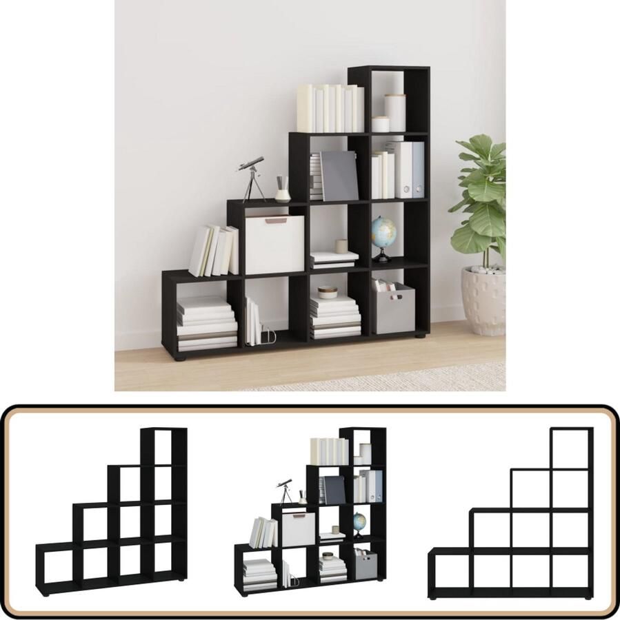 VidaXL Boekenkast Trapvormig 142 cm Hout Zwart Boekenkast Bibliotheek Houten Boekenkast Stapelbare Boekenkasten Opbergkast Woonkamer Meubilair Slaapkamer Meubilair Kantoor Meubilair Modern Meubilair Zwart Meubilair