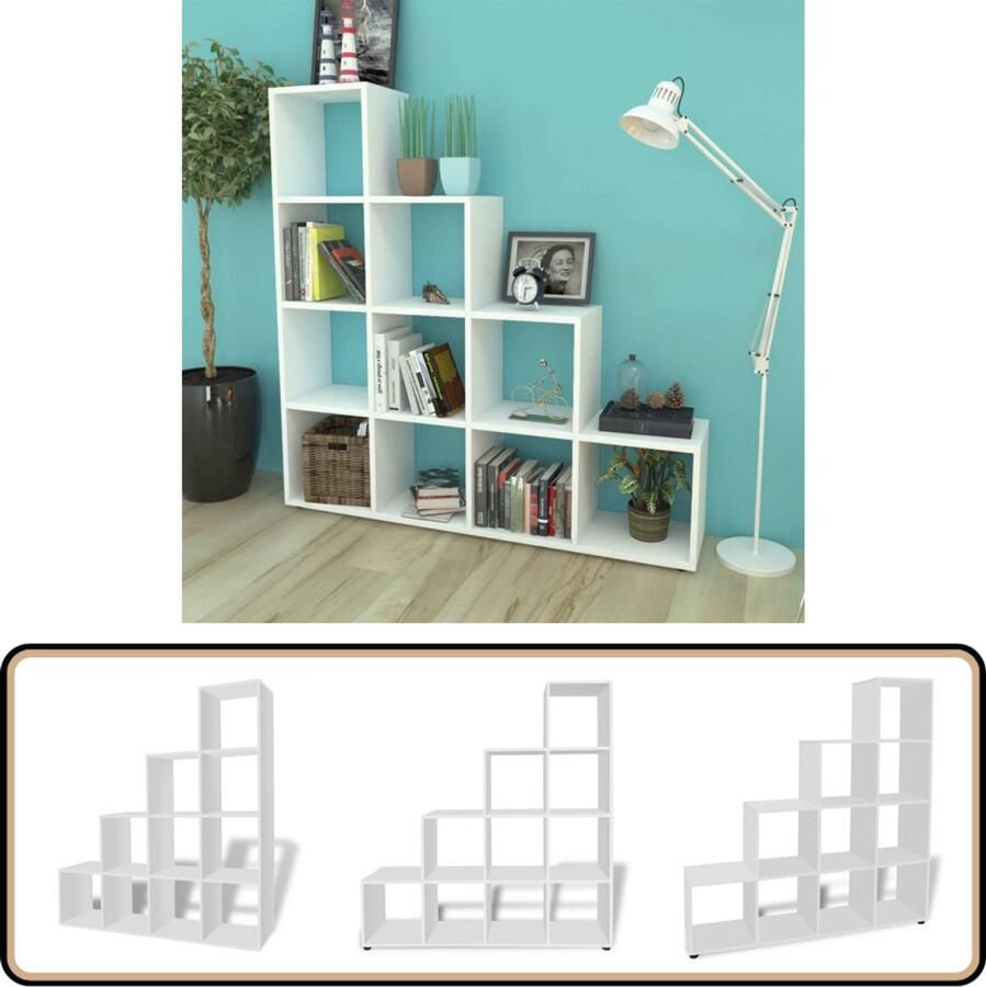 VidaXL Boekenkast Trapvormig Wit 10 Vakken 142 cm Bibliotheek Boekenkast Boekenrek Interieurdecoratie Woonkamerinrichting