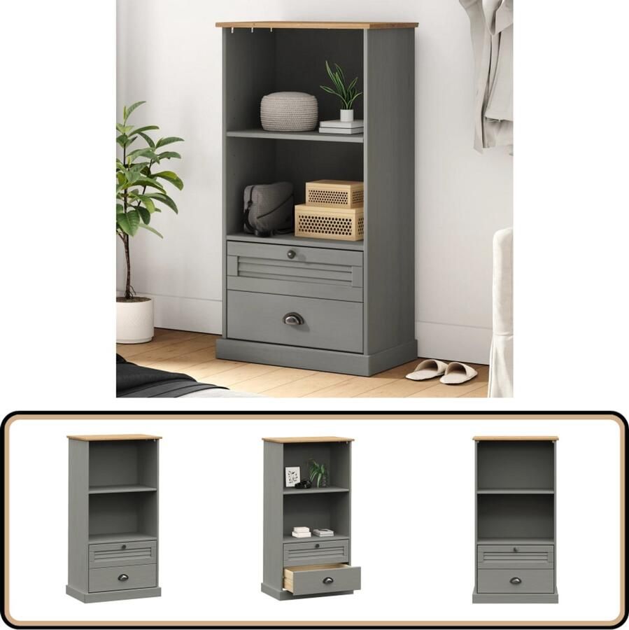 VidaXL Boekenkast VIGO 60x35x114 5 cm Grijs Boekenkast Houten Boekenkast Grenoble Boekenkast Vintage Boekenkast Bibliotheekkast