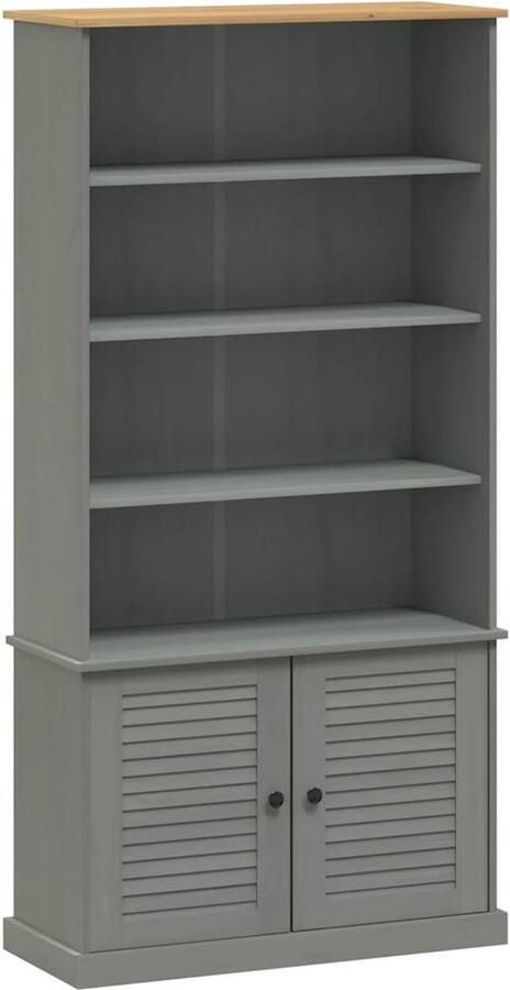 The Living Store VIGO Boekenkast 85 x 35 x 170 cm Grijs Massief grenenhout Metalen knoppen Boekenkast Houten Boekenkast Grenoble Boekenkast Vintage Boekenkast Bibliotheekkast - Foto 2
