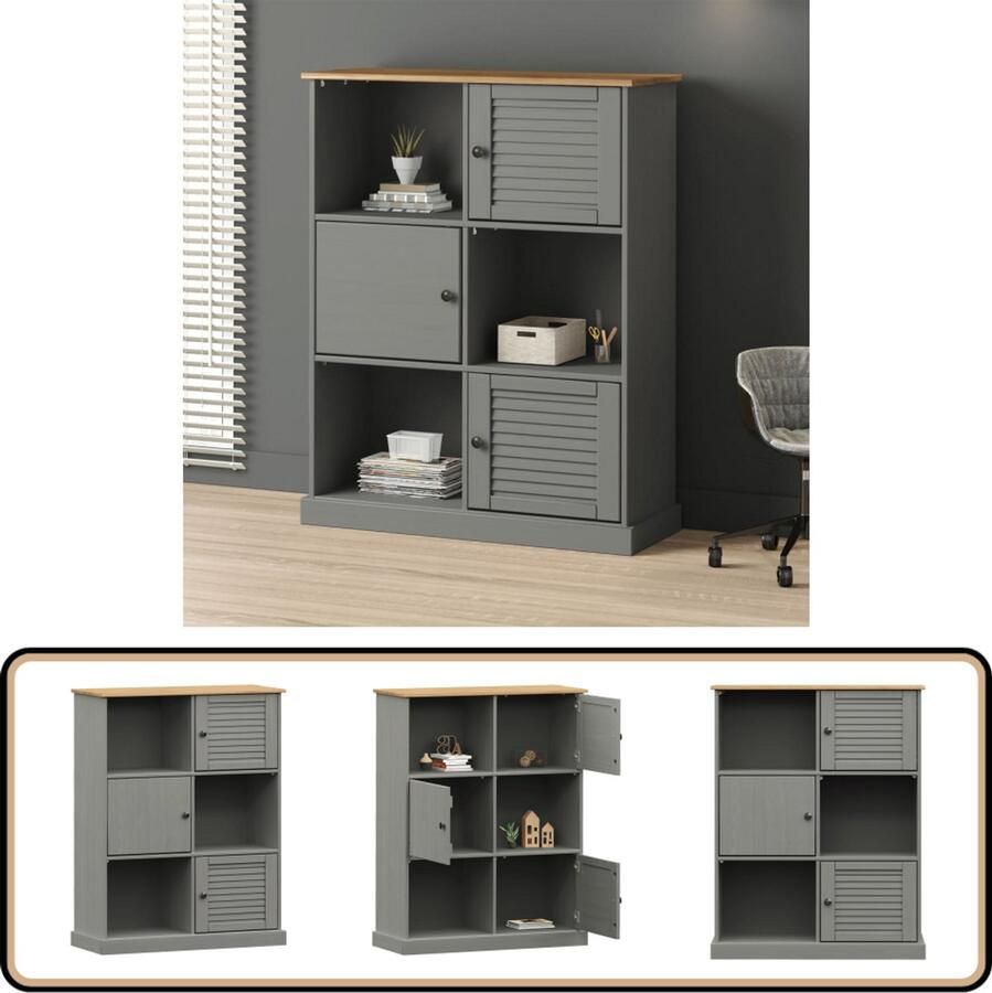 The Living Store VIGO Boekenkast 90 x 35 x 114.5 cm Massief grenenhout Grijs Boekenkast Houten Boekenkast Grenoble Boekenkast Bibliotheekkast Vintage Boekenkast - Foto 2