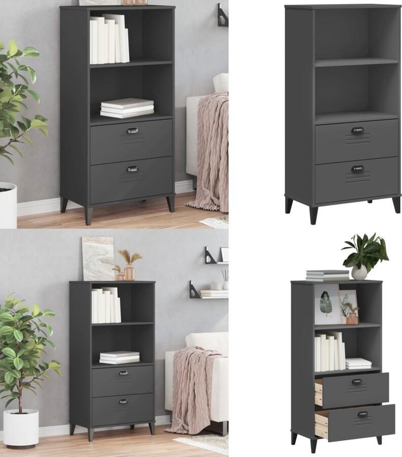 VidaXL Boekenkast VIKEN 60x35x123 cm bewerkt hout antracietgrijs Boekenkast Boekenkasten Boeken Plank Schappenkast