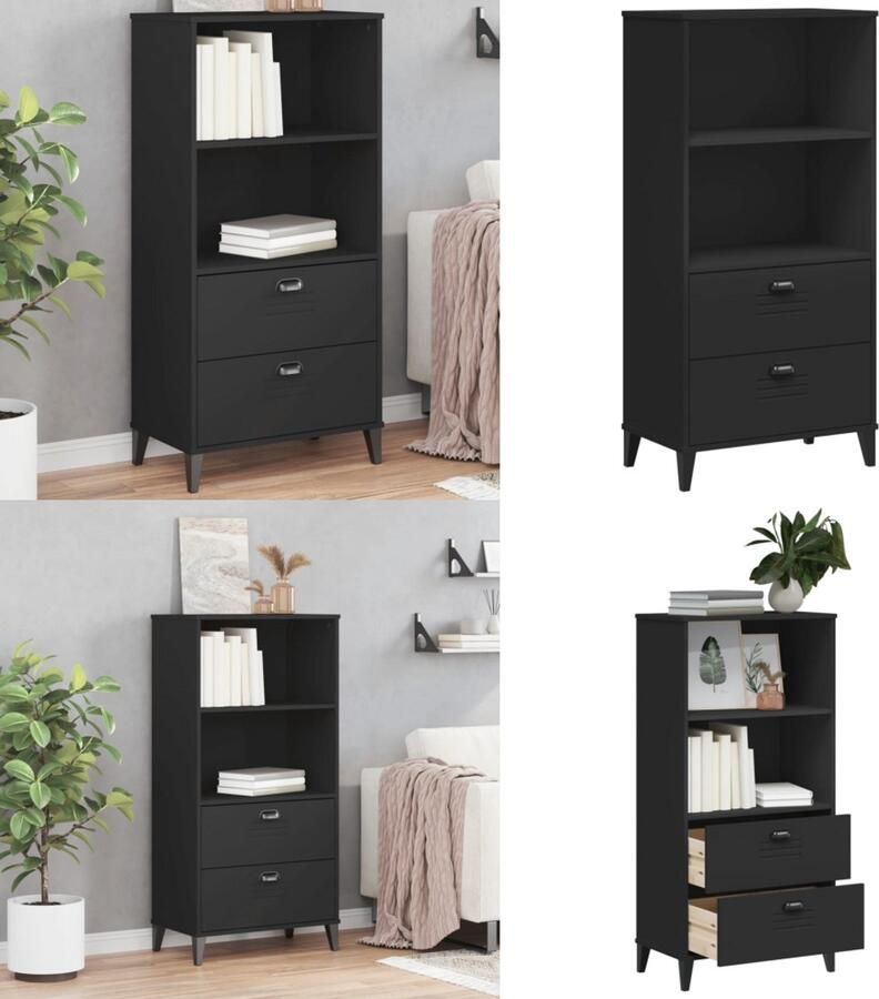 VidaXL Boekenkast VIKEN 60x35x123 cm bewerkt hout zwart Boekenkast Boekenkasten Boeken Plank Schappenkast