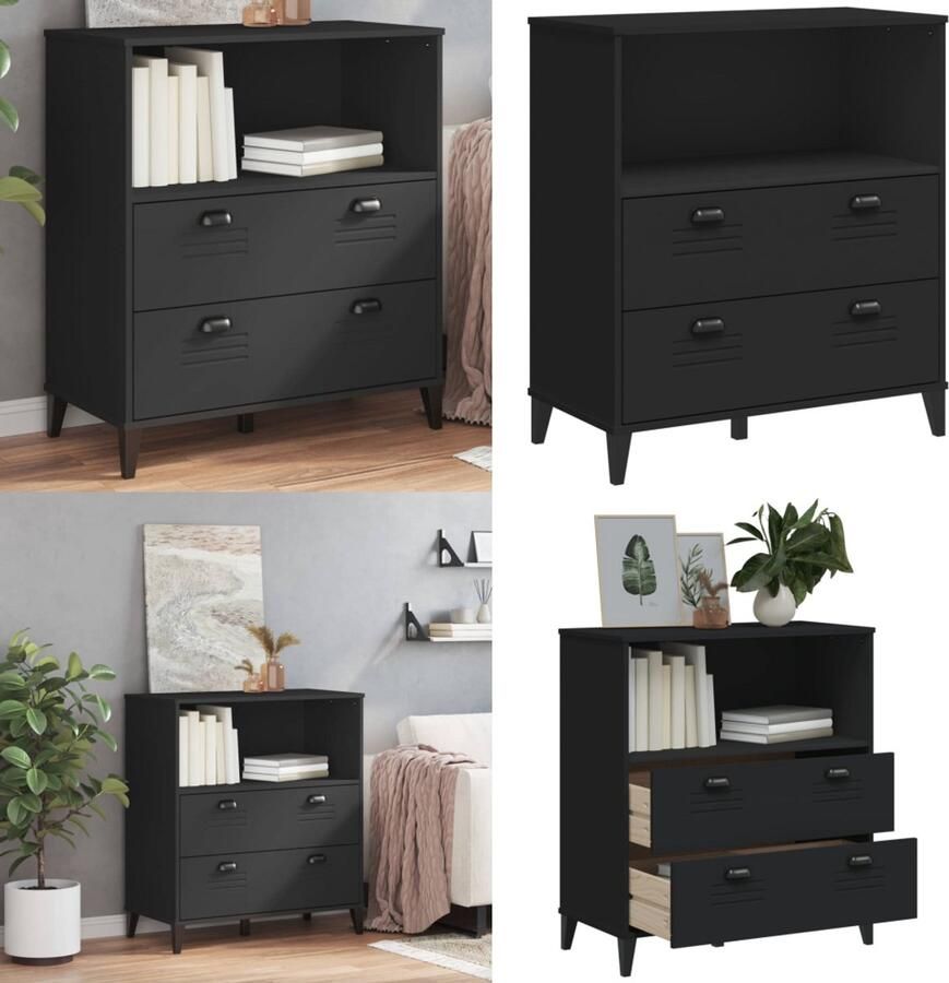 VidaXL Boekenkast VIKEN 80x40x90 cm bewerkt hout zwart Boekenkast Boekenkasten Boeken Plank Schappenkast