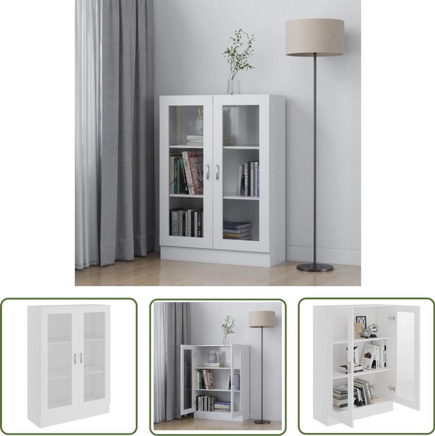 The Living Store Vitrinekast Boekenkast 82.5 x 30.5 x 115 cm Wit Vitrinekast Boekenkast Opslagmeubel Houten Kast Witte Kast - Foto 2