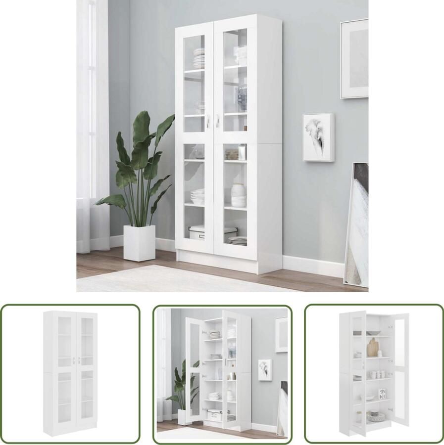 The Living Store Vitrinekast Boekenkast 82.5 x 30.5 x 185.5 cm Wit Vitrinekast Boekenkast Houten Kast Witte Kast Opslagruimte - Foto 2