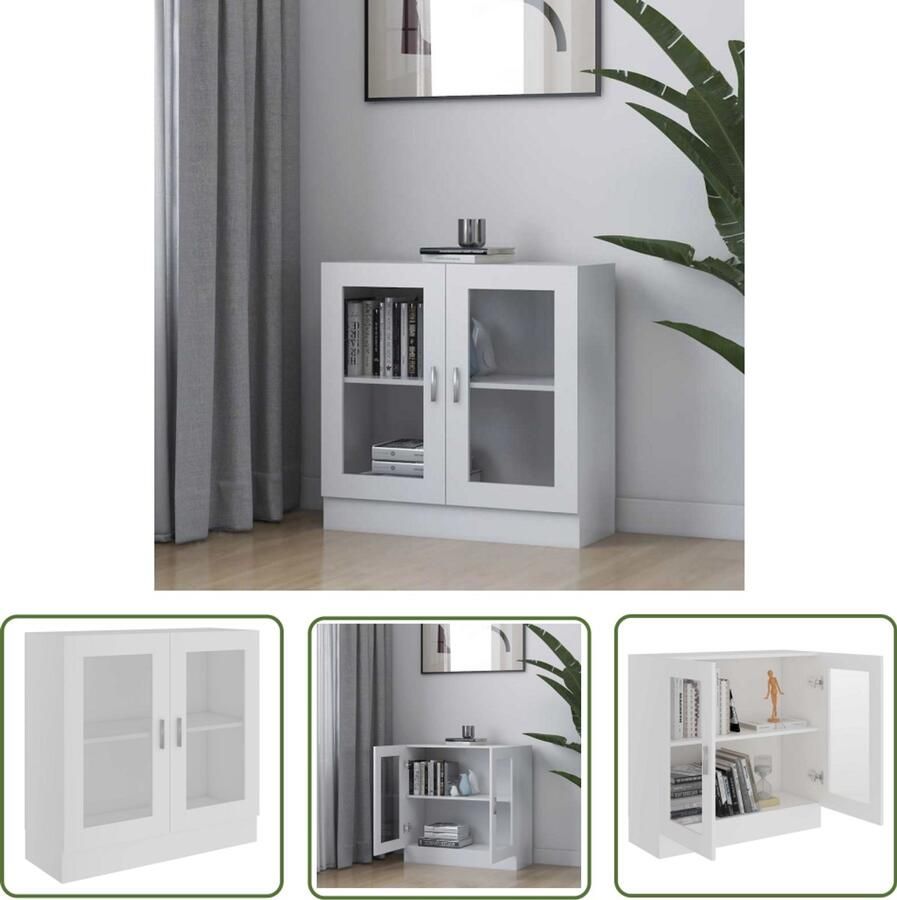 The Living Store Boekenkast Bewerkt hout 82.5 x 30.5 x 80 cm Kleur- wit Vitrinekast Boekenkast Houten Kast Witte Kast Opslagruimte - Foto 2