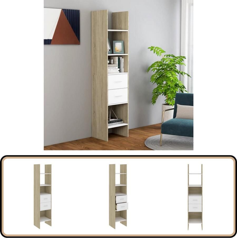 VidaXL Boekenkast Wit en Sonoma Eiken 40x35x180 cm Boekenkast Boekenkasten Boekenmeubel Boekenmeubels