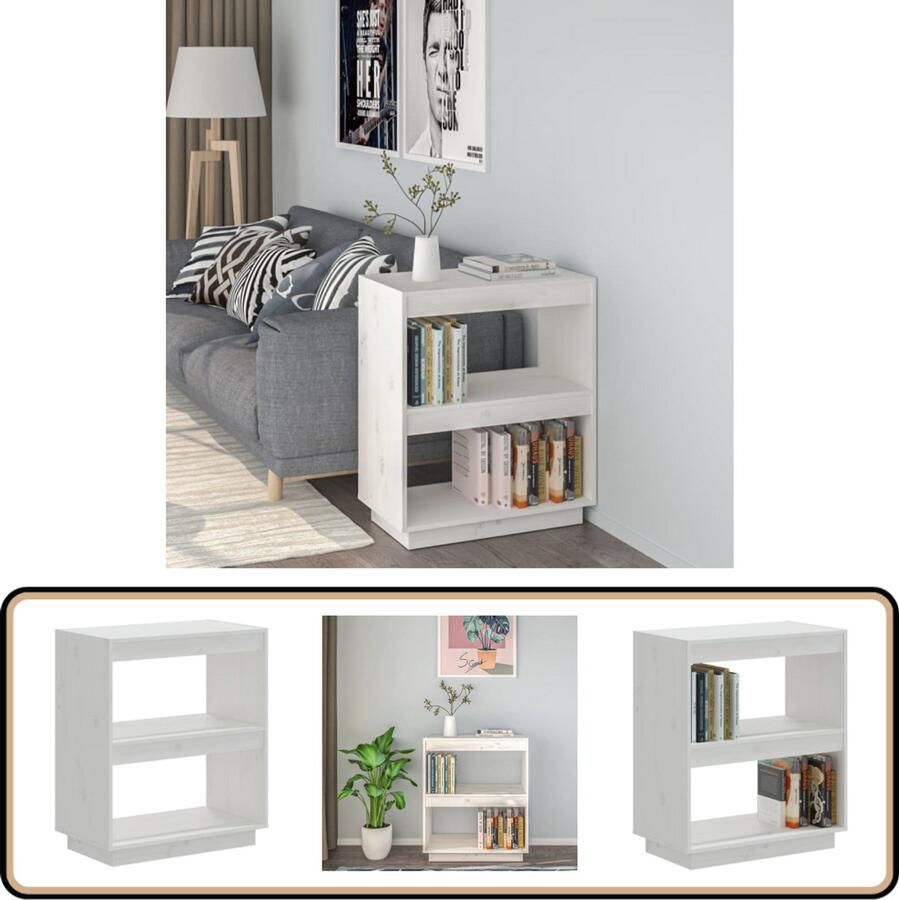 The Living Store Boekenkast 60x35x71 cm massief grenenhout wit Boekenkast Bibliotheek Houtmeubel Grenenhouten Boekenkast Witte Boekenkast - Foto 2
