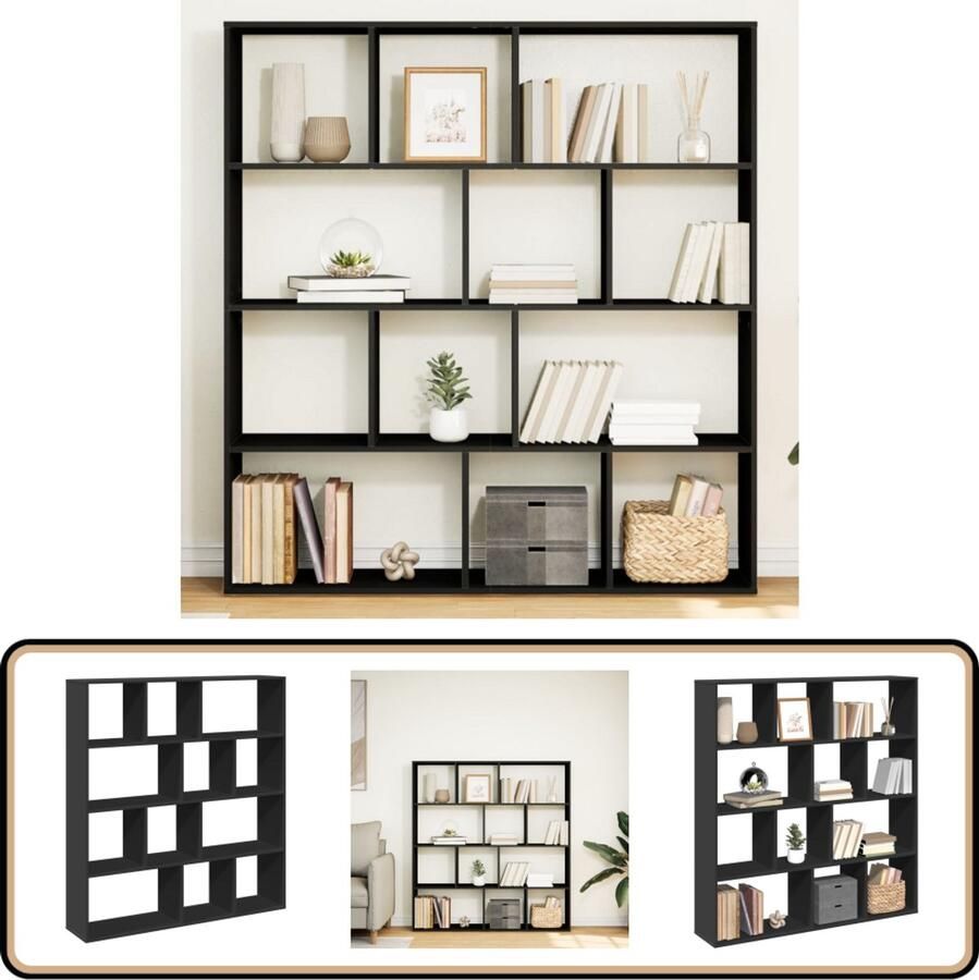 VidaXL Boekenkast Zwart 132x29x141 5 cm 12 vakken Boekenkast Boekenkasten Boeken Plank Schappenkast