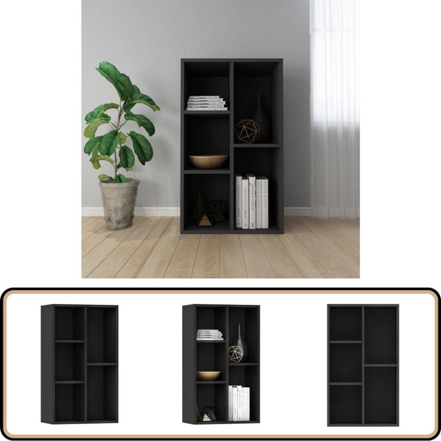 The Living Store Boekenkast Zwart Spaanplaat 50 x 25 x 80 cm 5 vakken Boekenkast Bibliotheek Houten Boekenkast Zwarte Boekenkast Tv Stand - Foto 2