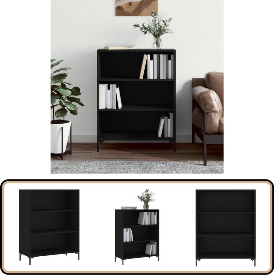 VidaXL Boekenkast Zwart 69 5x32 5x90 cm Hout Metaal Boekenkast Houten Boekenkast Zwarte Boekenkast Design Boekenkast Modern Boekenkast