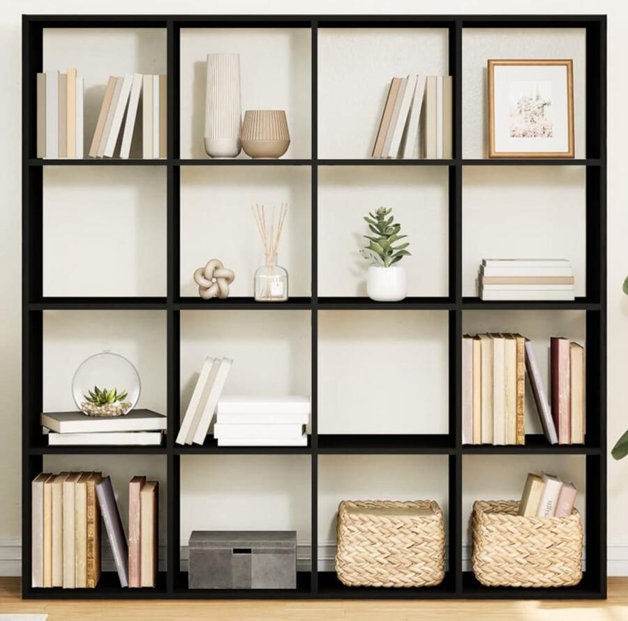 VidaXL Boekenkast Zwart Bewerkt Hout 16 Vakken Boekenkast Boekenkasten Boeken Plank Schappenkast