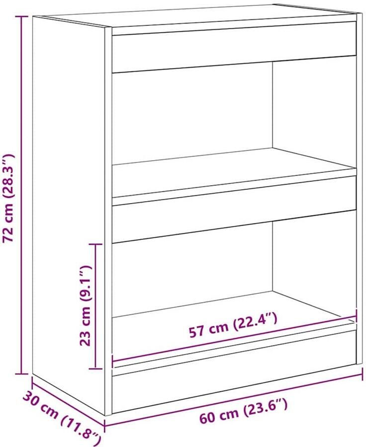 VidaXL Boekenkast Zwart eiken 60 x 30 x 72 cm Bewerkt hout
