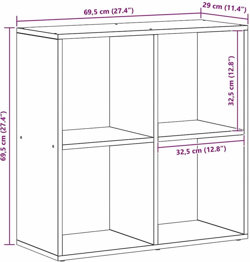 VidaXL Boekenkast Zwart eiken 69.5 x 29 x 69.5 cm Bewerkt hout - Foto 2