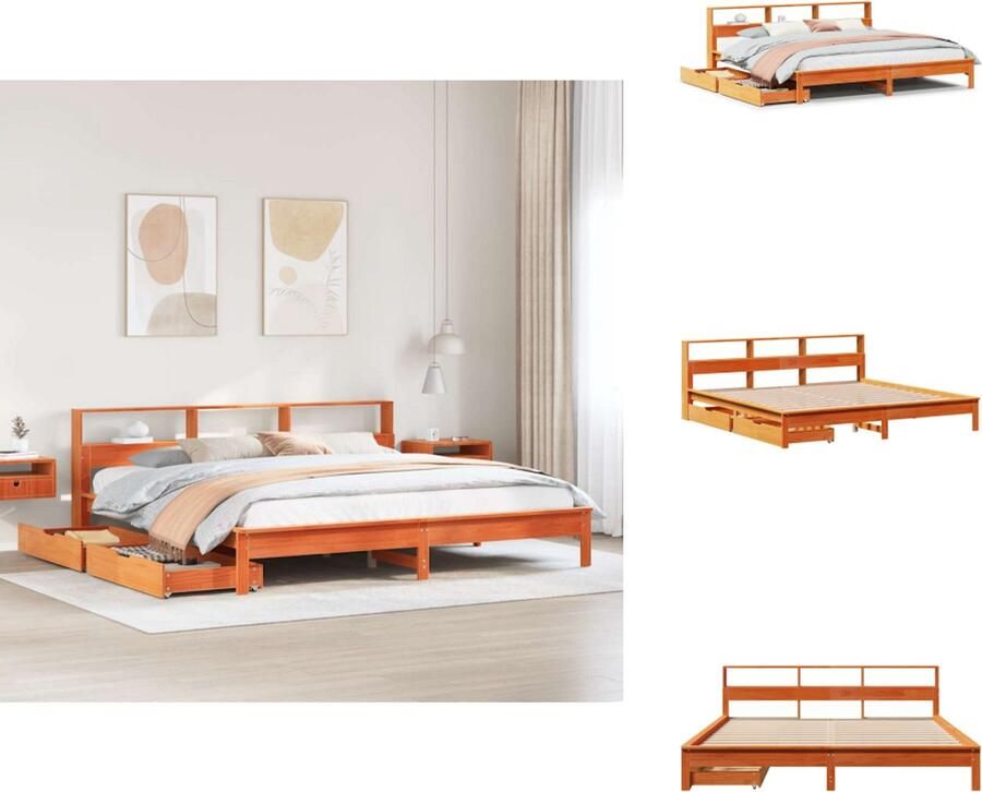 VidaXL Boekenkastbed Boekenkastbedden Bed Eenpersoonsbed Bed met boekenkast zonder matras grenenhout wasbruin 180x200 cm