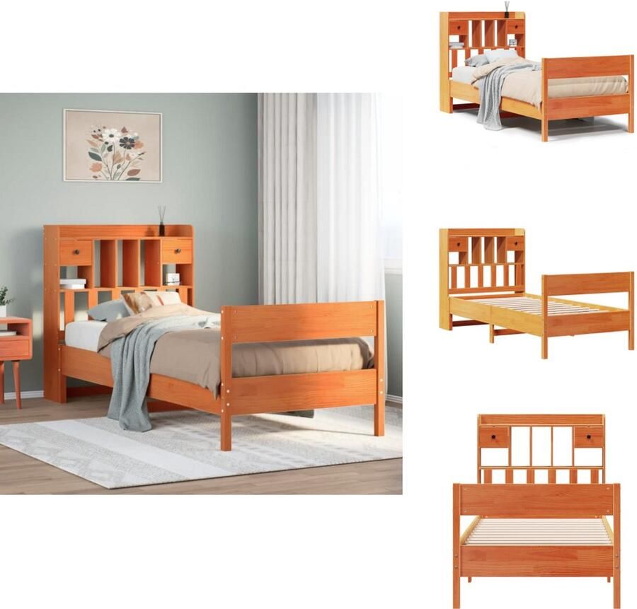 VidaXL Boekenkastbed Boekenkastbedden Bed Eenpersoonsbed Bed met boekenkast zonder matras grenenhout wasbruin 100x200 cm - Foto 2