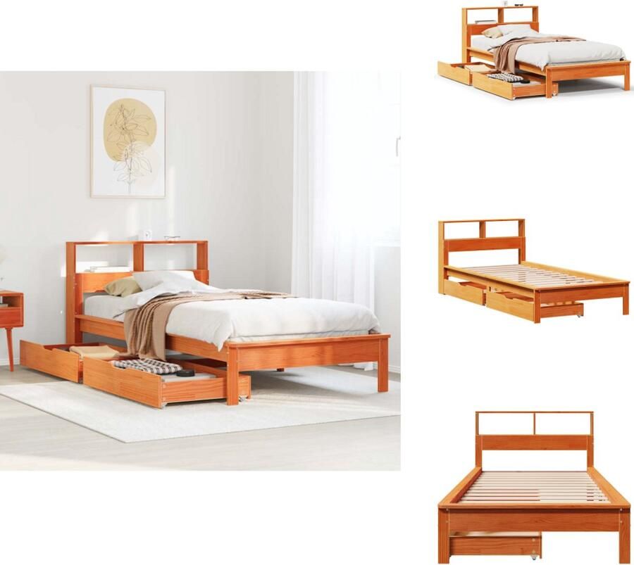 VidaXL Boekenkastbed Boekenkastbedden Bed Eenpersoonsbed Bed met boekenkast zonder matras grenenhout wasbruin 100x200 cm