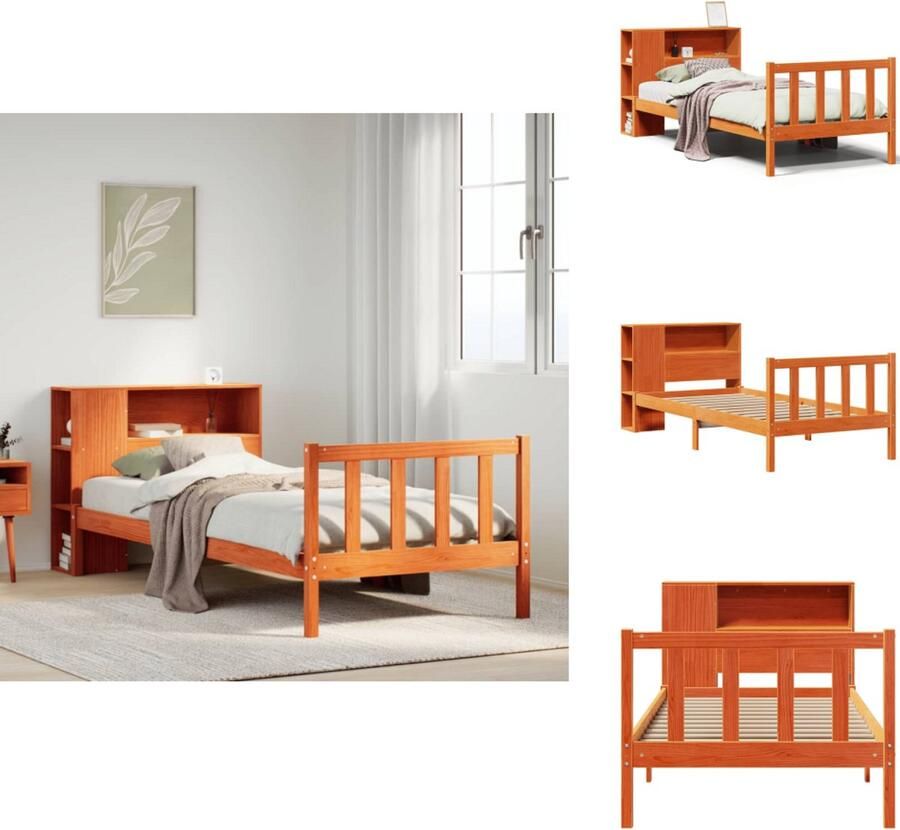 VidaXL Boekenkastbed Boekenkastbedden Bed Eenpersoonsbed Bed met boekenkast zonder matras grenenhout wasbruin 100x200 cm