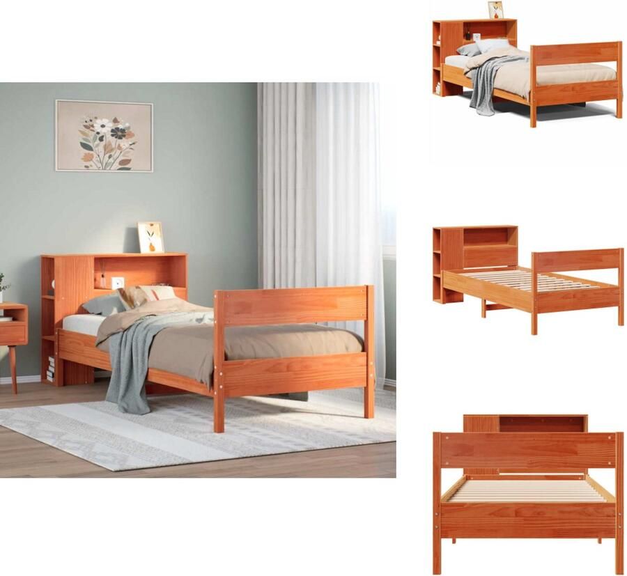 VidaXL Boekenkastbed Boekenkastbedden Bed Eenpersoonsbed Bed met boekenkast zonder matras grenenhout wasbruin 90x200 cm