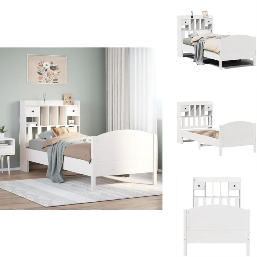 VidaXL Boekenkastbed Boekenkastbedden Bed Eenpersoonsbed Bed met boekenkast zonder matras grenenhout wit 90x190 cm