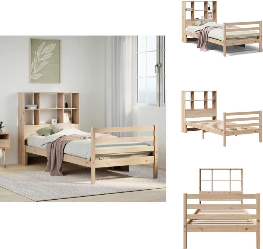 VidaXL Boekenkastbed Boekenkastbedden Bed Eenpersoonsbed Bed met boekenkast zonder matras massief grenenhout 75x190 cm