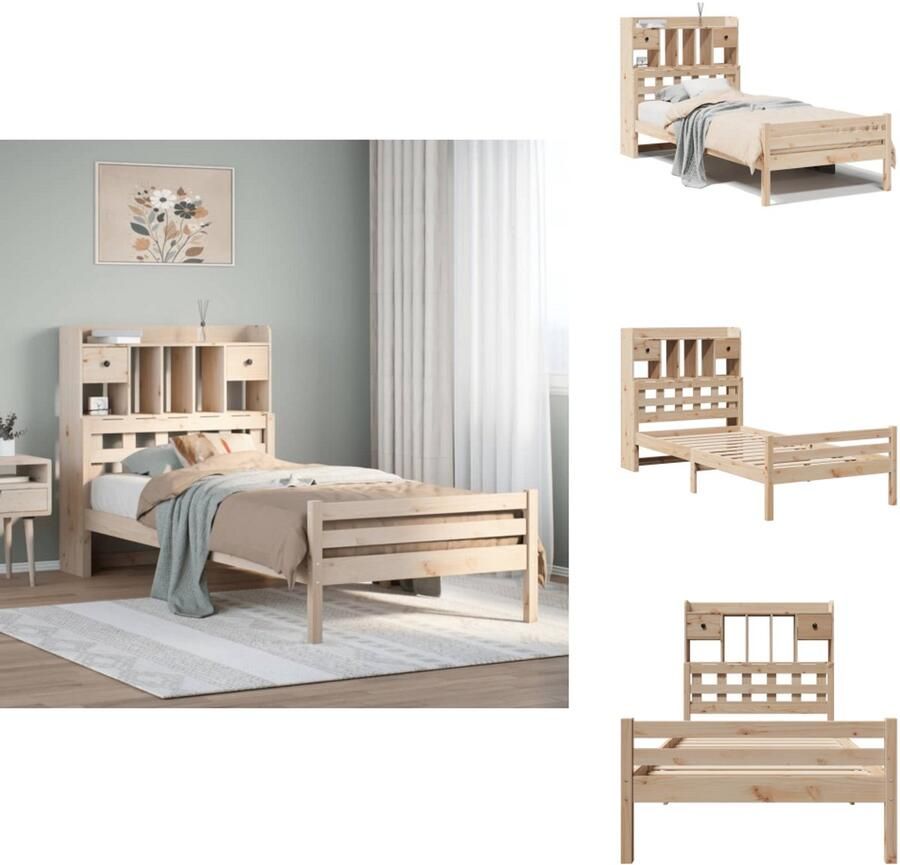 VidaXL Boekenkastbed Boekenkastbedden Bed Eenpersoonsbed Bed met boekenkast zonder matras massief grenenhout 75x190 cm